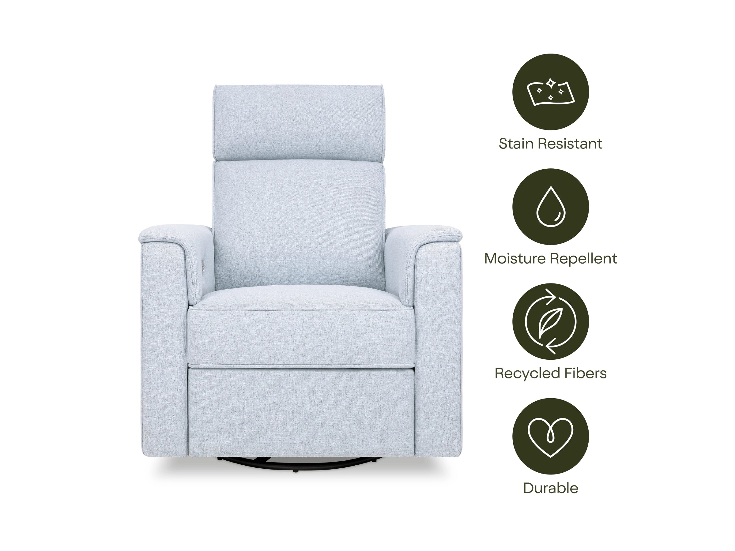 Namesake Willa Power Recliner w/ Adjustable Headrest & USB Port - Blue Chambray - Image 5